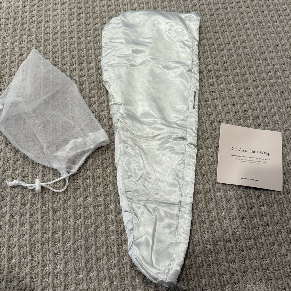 NIP: Rodan + Fields Silver Satin Luxe Hair Wrap / Hair Towel.
